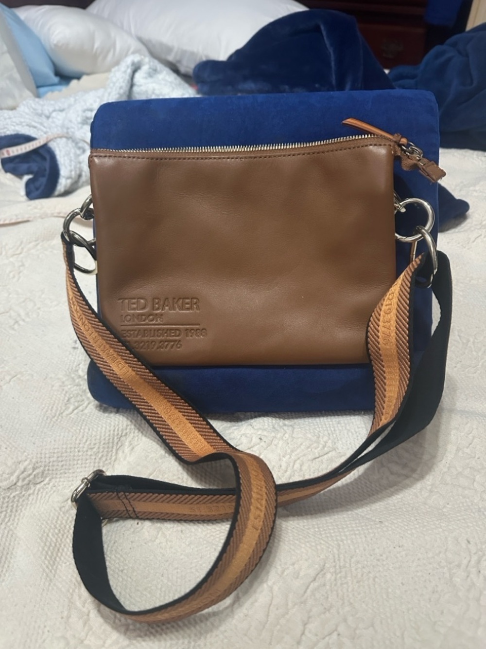 Ted Baker Brown Leather Messenger Crossbody with Branded Strap unisex